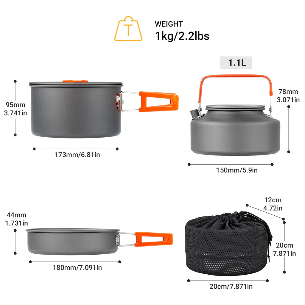 Yeto Camping Cookware Set Hard-Anodized Aluminum Foldable Backpacking Camping Pots And Frying Pans Cooking Camp Kitchen Camping