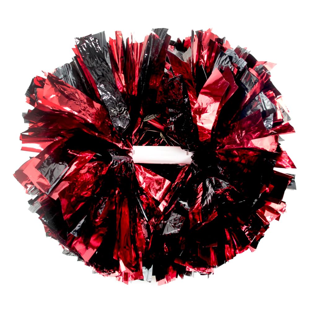 Hooshing 6Pcs Pom Poms Cheerleading Metallic Black And Red Cheer Pompoms With Baton Handle For Kids Adults Team Spirit Sports Da