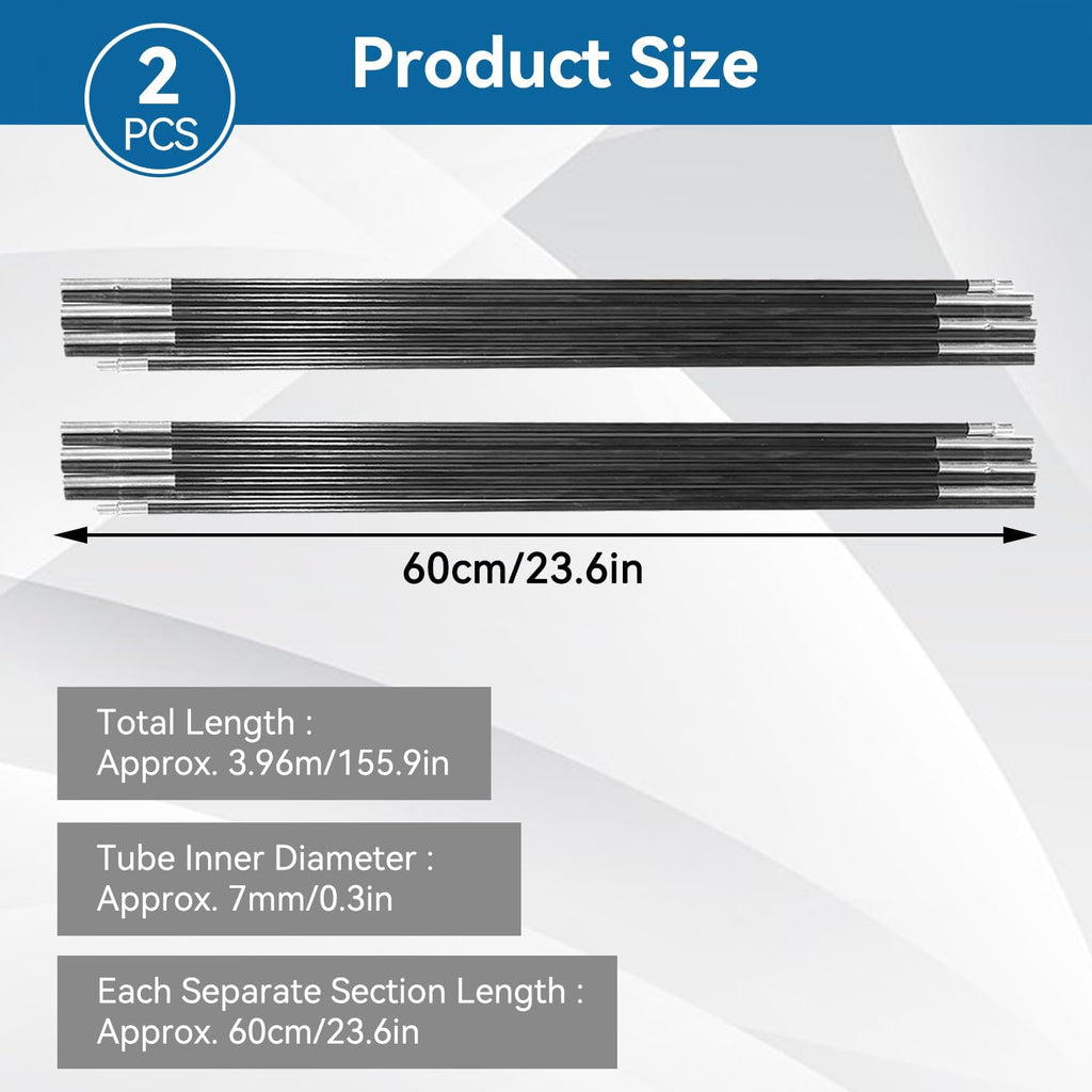 Tent Replacement Pole, 4M Camping Tent Poles Replacement For 3-4 People Fiberglass Camping Tent Pole Bars Outdoor Support Rods A
