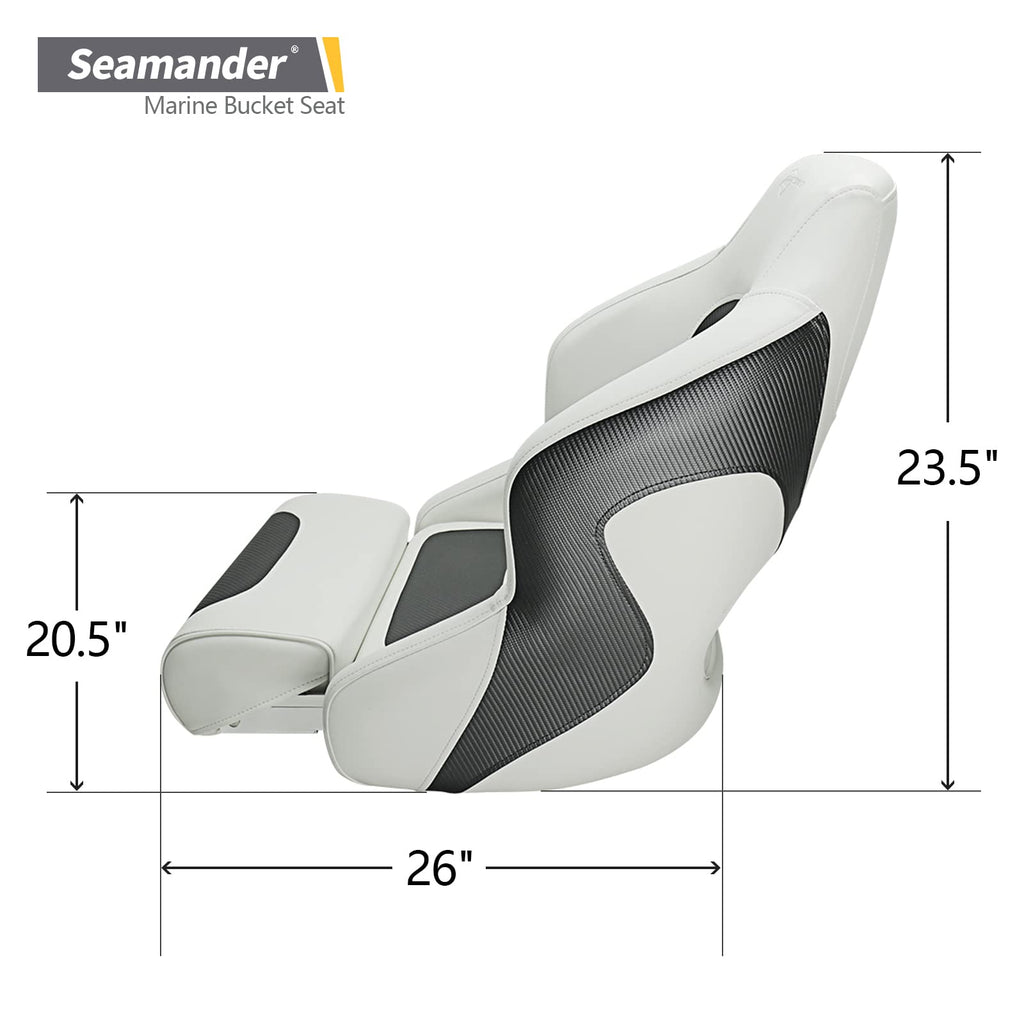 Seamander Premier Series Captain Bucket Seat With Flip Up Bolster, Boat Seat Suitable For Fishing And Pontoon Boats