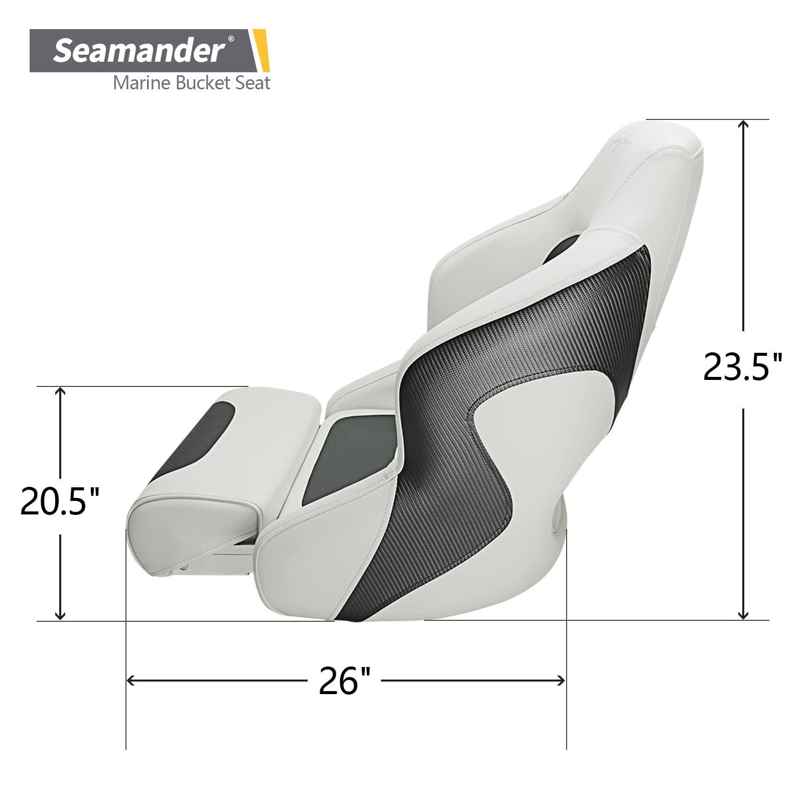 Seamander Premier Series Captain Bucket Seat With Flip Up Bolster, Boat Seat Suitable For Fishing And Pontoon Boats
