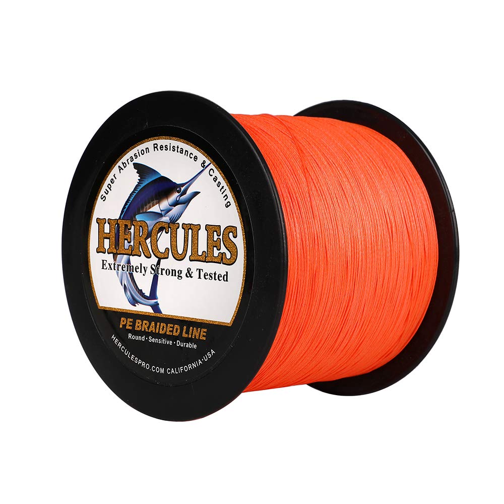 Hercules Braided Fishing Line 1500M 1640Yds 10Lbs-200Lbs Pe Superline 8 Strands (Orange 150Lb/68Kg 0.62Mm)