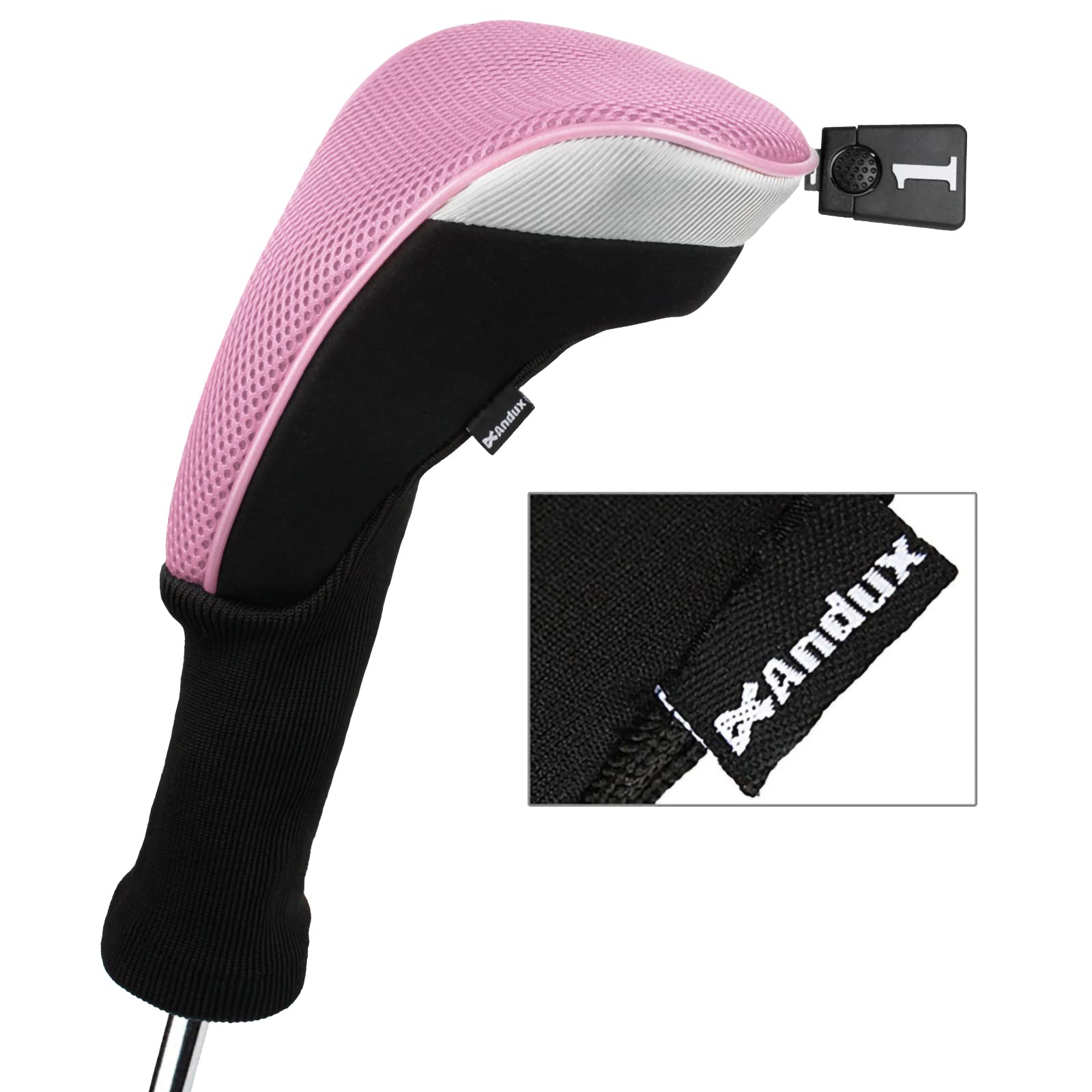 Andux 4Pcs/Set Golf 460Cc Driver Wood Club Head Covers Long Neck With Interchangeable No. Tags Pink