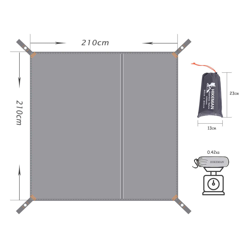 Hikeman Waterproof Camping Tarp Portable Tent Footprint With Drawstring Bag Ground Cloth For Outdoor Hiking Picnic (Grey 83X83)