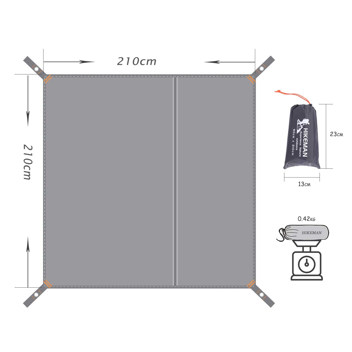 Hikeman Waterproof Camping Tarp Portable Tent Footprint With Drawstring Bag Ground Cloth For Outdoor Hiking Picnic (Grey 83X83)
