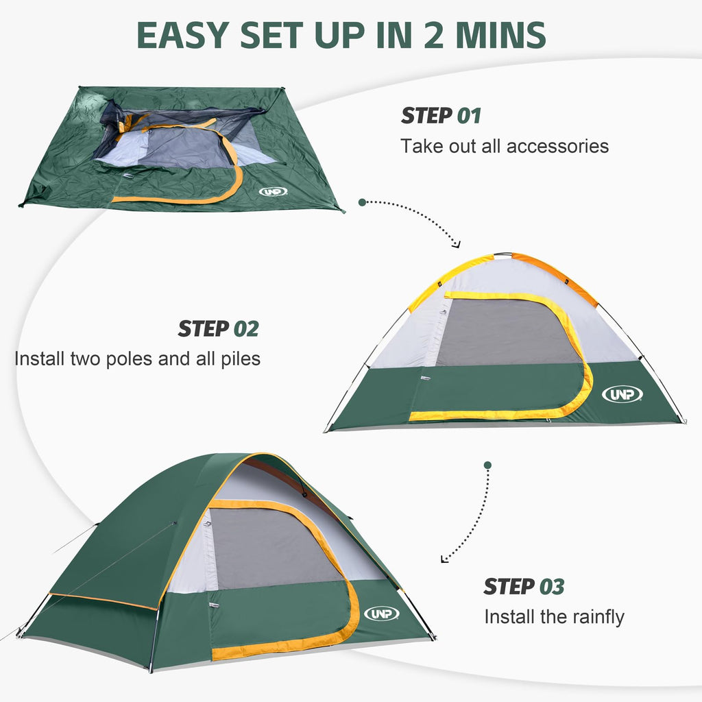 Camping Tent 4 Person, Waterproof Windproof Tent With Rainfly Easy Set Up-Portable Dome Tents For Camping (Dark Green)