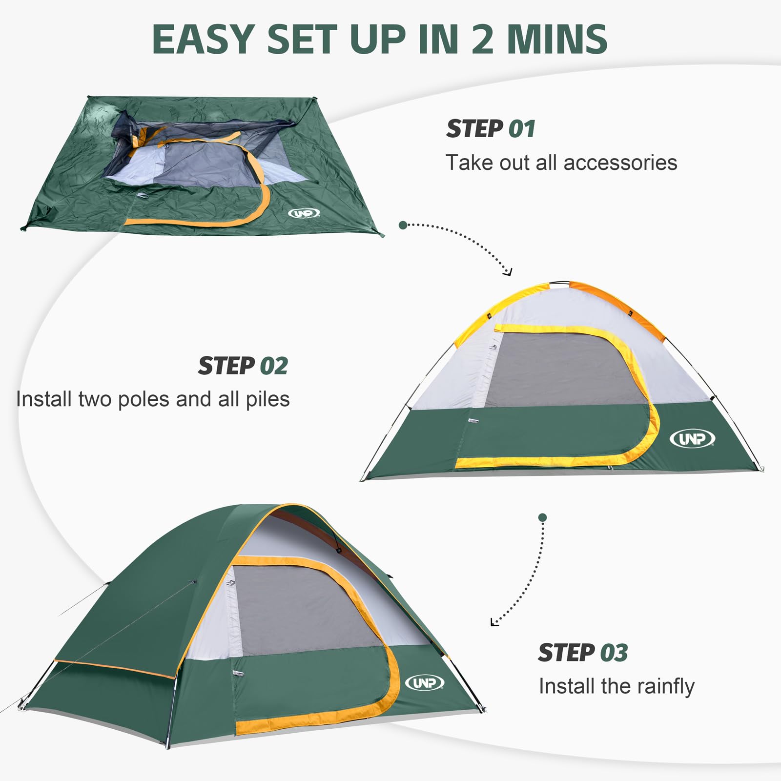 Camping Tent 4 Person, Waterproof Windproof Tent With Rainfly Easy Set Up-Portable Dome Tents For Camping (Dark Green)
