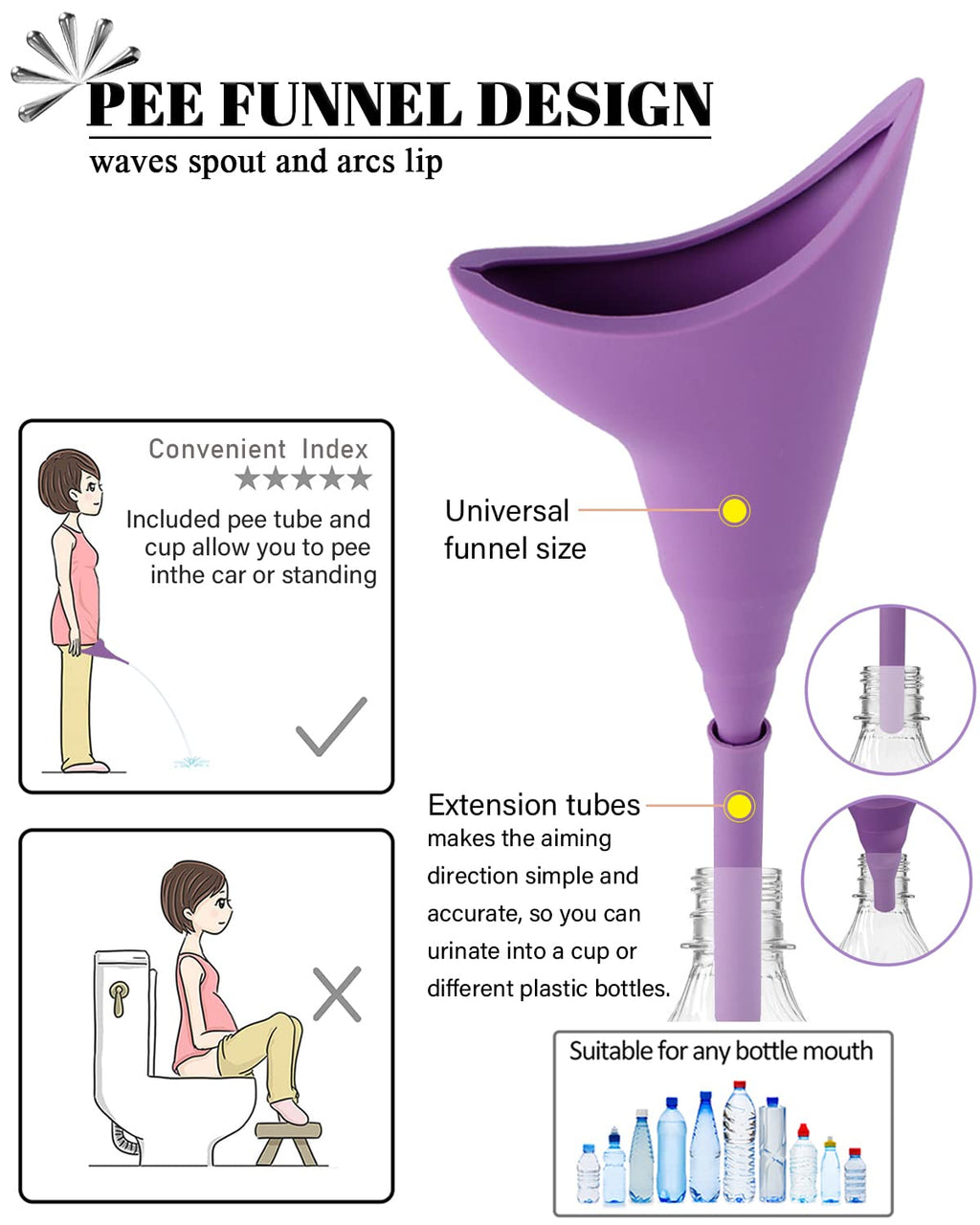 Abxlniu Female Urinal For Women, Reusable Female Urination Device With Tube Silicone Pee Funnel For Women Wee She Pee Standing U