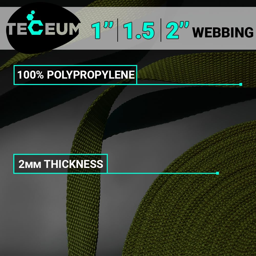 Teceum 1 Inch Webbing - Khaki - 50 Yards - 1    Webbing For Climbing Outdoors Indoors Crafting