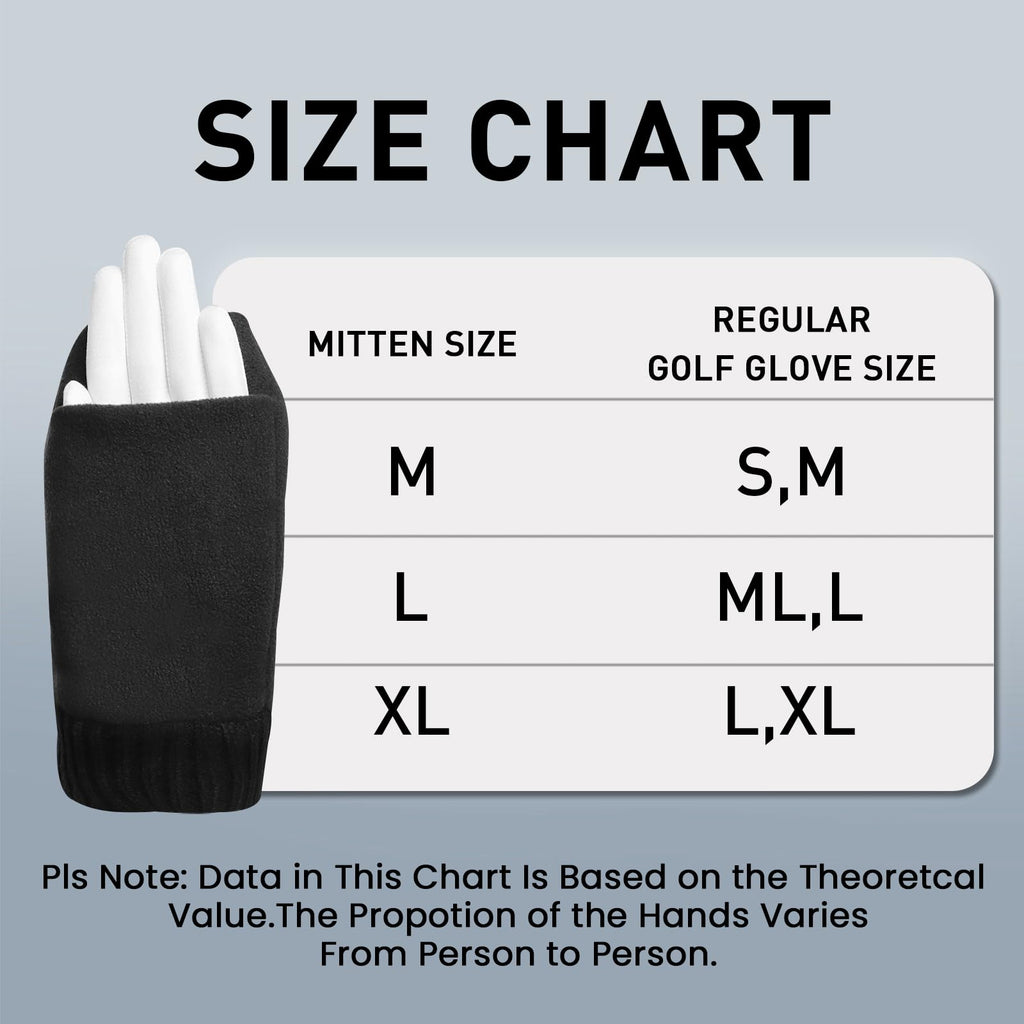 Finger Ten Winter Golf Gloves Men Mitts Mitten Warm Fleece In Pair, Pull Up Fit Soft Comfortable Set (Black, Large)
