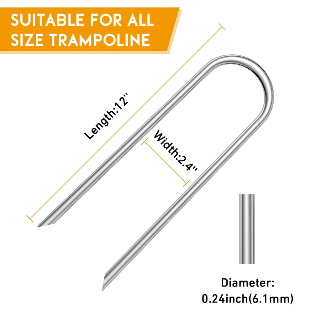 Trampoline Stakes U Shaped Anchors Heavy Duty Metal 12''- Long Trampolines Ground Wind Stakes For Soccer Goals, Camping Tents, G