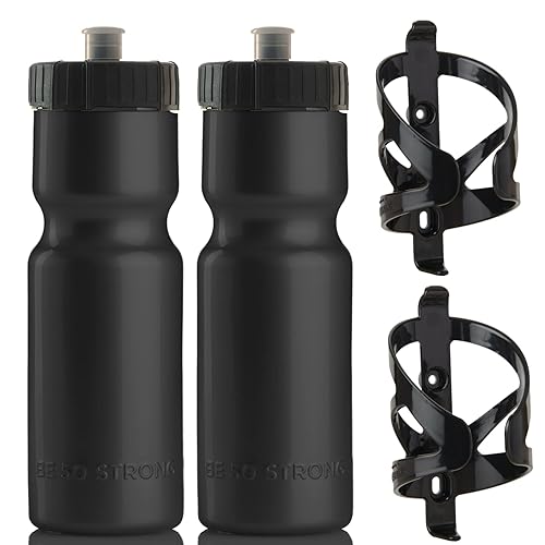 50 Strong Bike Water Bottle Holder And Bottle Combo | 2-Pack Bike Water Bottles & Water Bottle Cage | 22 Oz Sports Squeeze Water