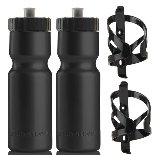 50 Strong Bike Water Bottle Holder And Bottle Combo | 2-Pack Bike Water Bottles & Water Bottle Cage | 22 Oz Sports Squeeze Water