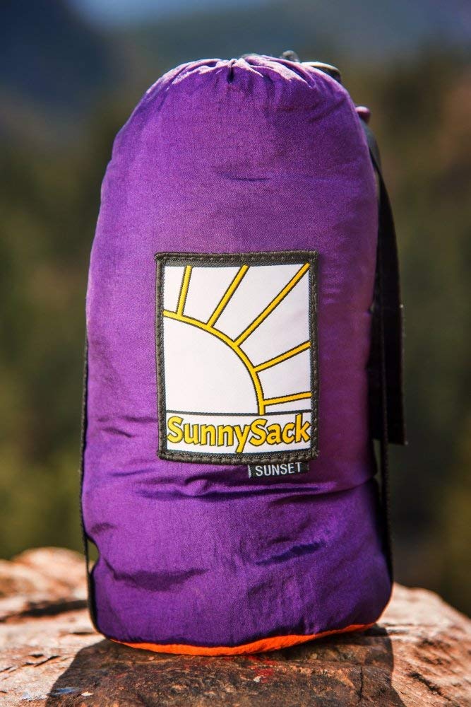 Thesunnysideshoppe Sunnysack Lightweight Heavy Duty Parachute Nylon Double Hammock With Tree Straps - Sunset (Purple/Orange)