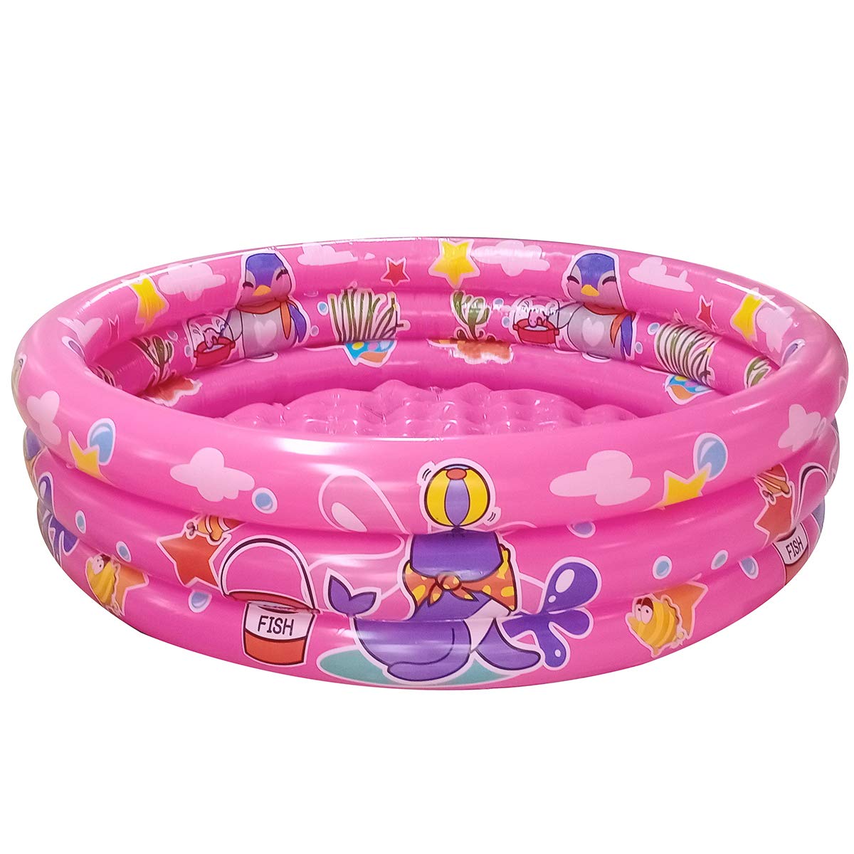 Big Summer 3 Rings Kiddie Pool, 48   X12   , Kids Swimming Pool, Inflatable Baby Ball Pit Pool, Small Infant Pool (Pink)