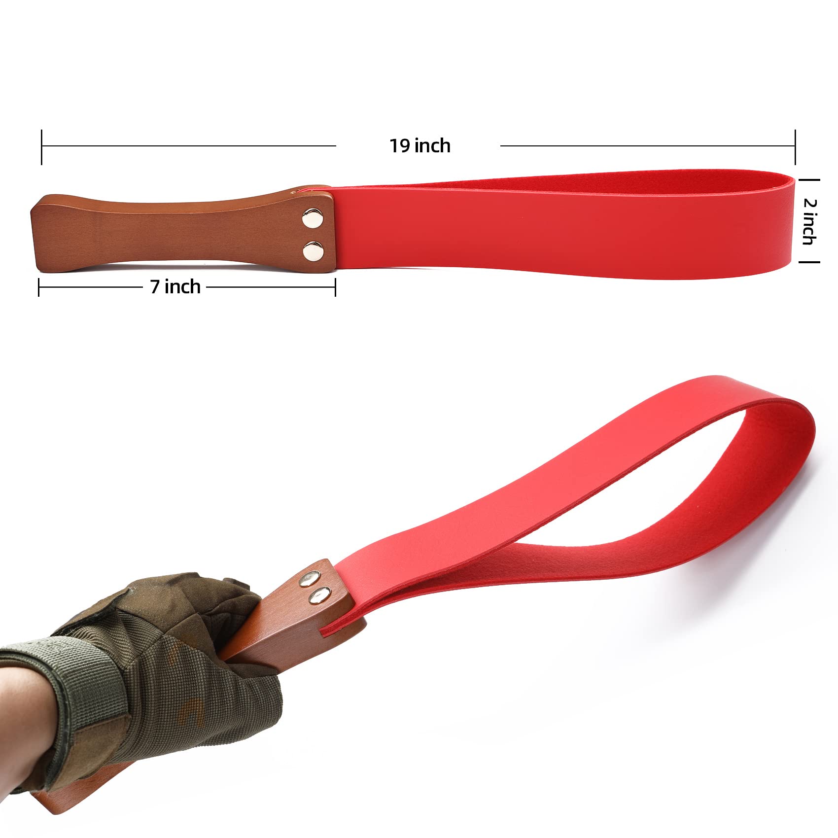 Barpot Leather Paddle With Anti-Slip Wooden Handle, Riding Crops For Horses, 19'' Equestrianism Crops (Red)