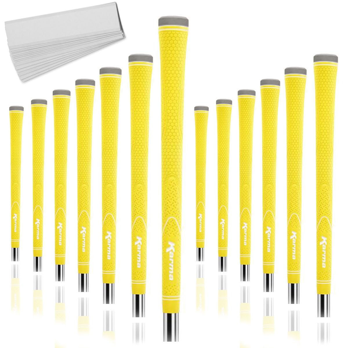 Karma Neion II Yellow Golf Grips for Men, Standard Size, 13 Pack with 13 Golf Grip Tape Strips