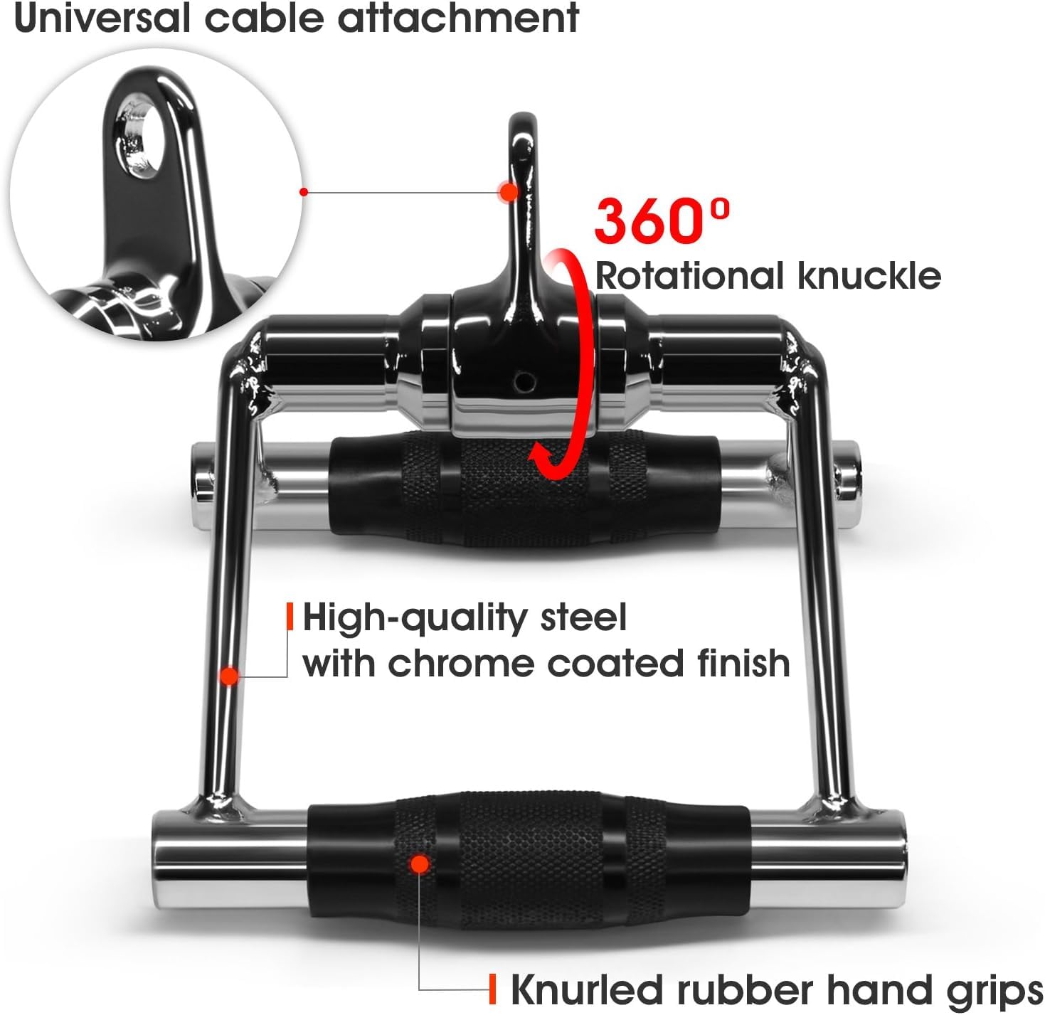 Yes4All Rubber Rotating Double D Row Handle Cable Attachment For Weight Workout, Cable Machine Accessories For Home Gym