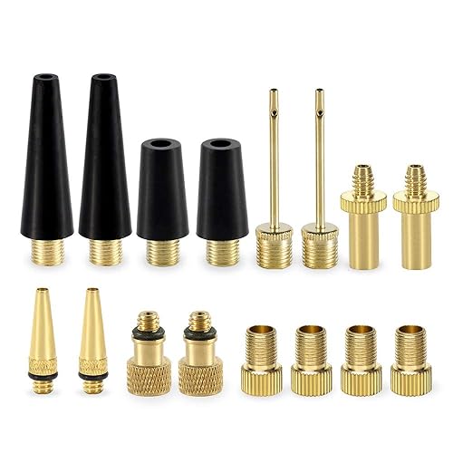 Yasi Bicycle Presta Schrader Valve Adaptor, 16Pcs Brass Bike Pump Adapters, Ball Pump Needle, Balloon Inflatable Toys Nozzle Inf