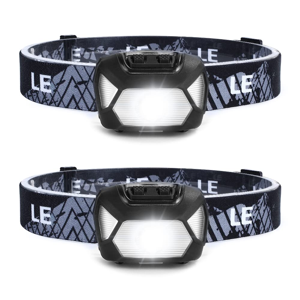 LE 320015 Battery Powered Headlamp - 1500Lux Super Bright LED Head Lamp with Red Light, IPX4 Waterproof Headlights for Outdoor C