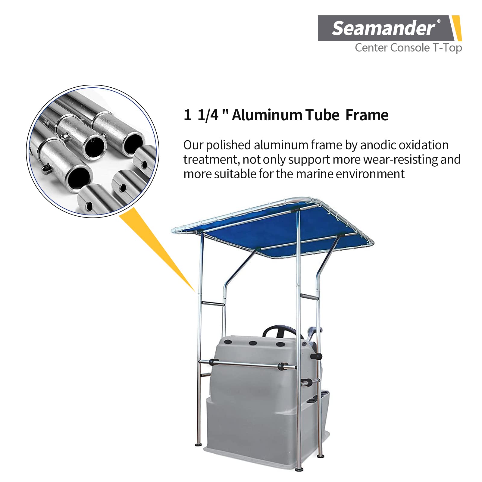 Seamander Boat T-Top For Center Console,Bimini Tops With 1'' Aluminum Tube (Pacific Blue)