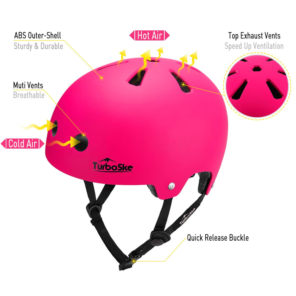 Turboske Skateboard Helmet, Bmx Helmet, Multi-Sport Helmet, Bike Helmet For Kids, Youth, Men, Women (Pink, S/M (20.5''-22.8''))