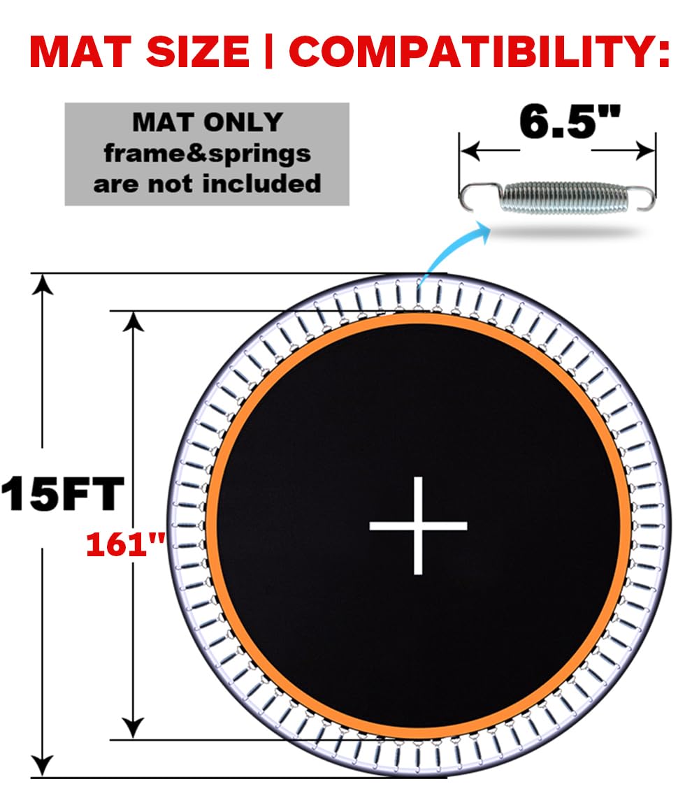 Jumptastic Trampoline Mat Replacement, Trampoline Mat(Mat Dia:161In) Fits 15 Ft Frame, With 96 V-Rings Fits 6.5 Inch, Reinforce,