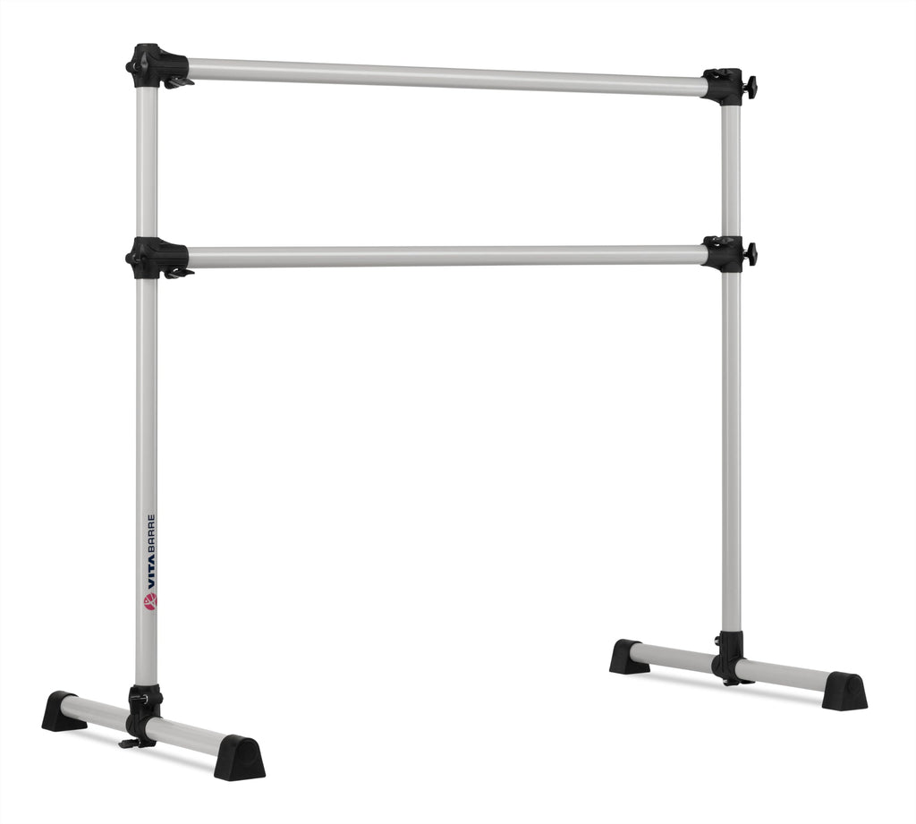 Vita Barre Portable Freestanding Double Ballet Barre, Prodigy, 4 Ft Bars, Satin Silver  Adjustable Height, Usa Made, Home Or Gym