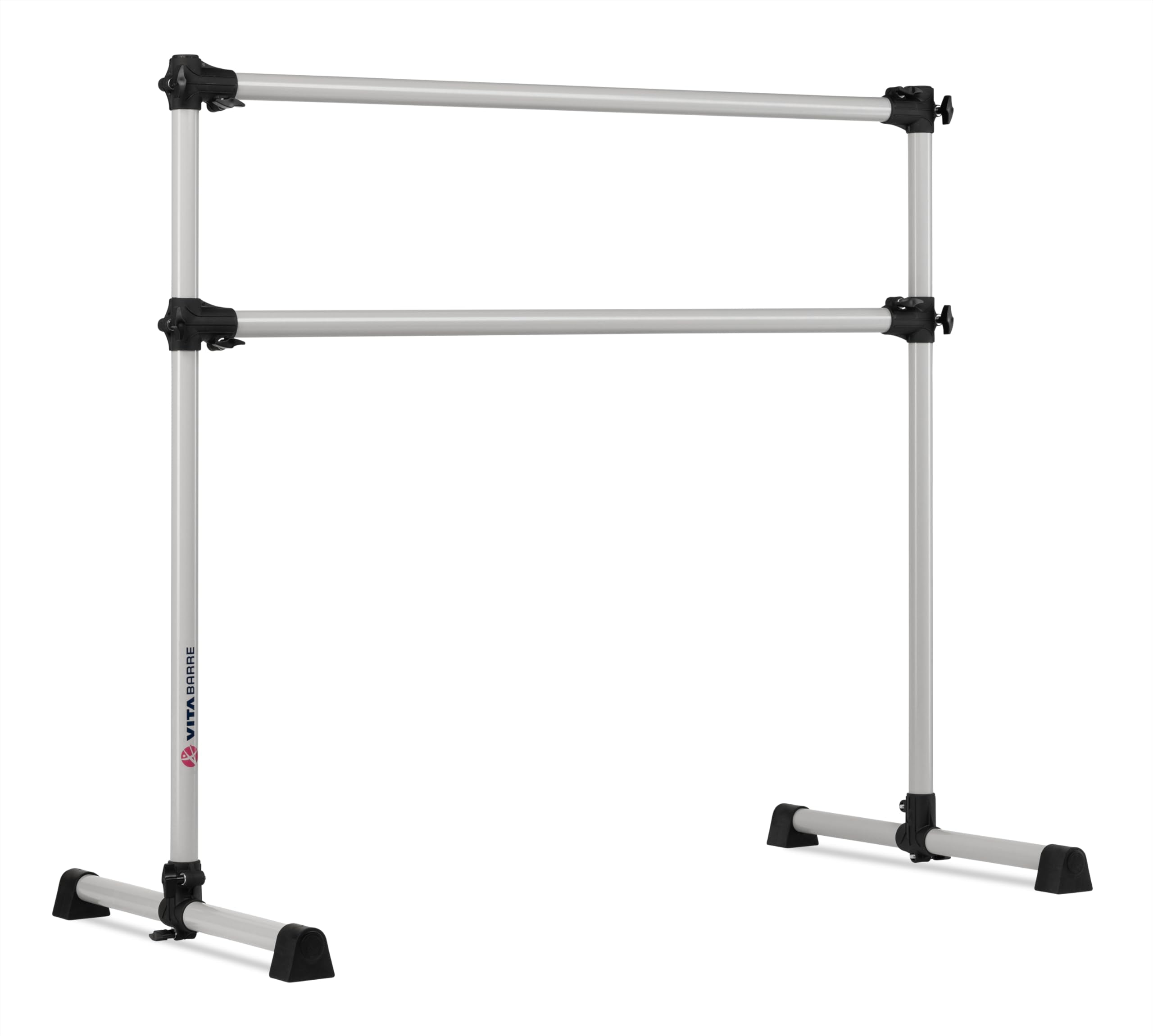 Vita Barre Portable Freestanding Double Ballet Barre, Prodigy, 4 Ft Bars, Satin Silver  Adjustable Height, Usa Made, Home Or Gym