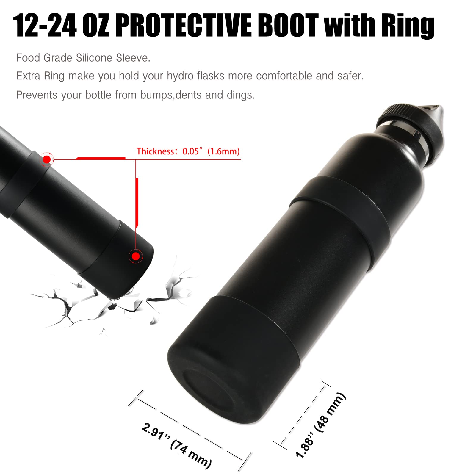Greant Double Protective Water Bottle Boot 24Oz For Hydro Flask, Silicone Flex Boot For Hydroflask Boot, Universal Anti-Slip Bot
