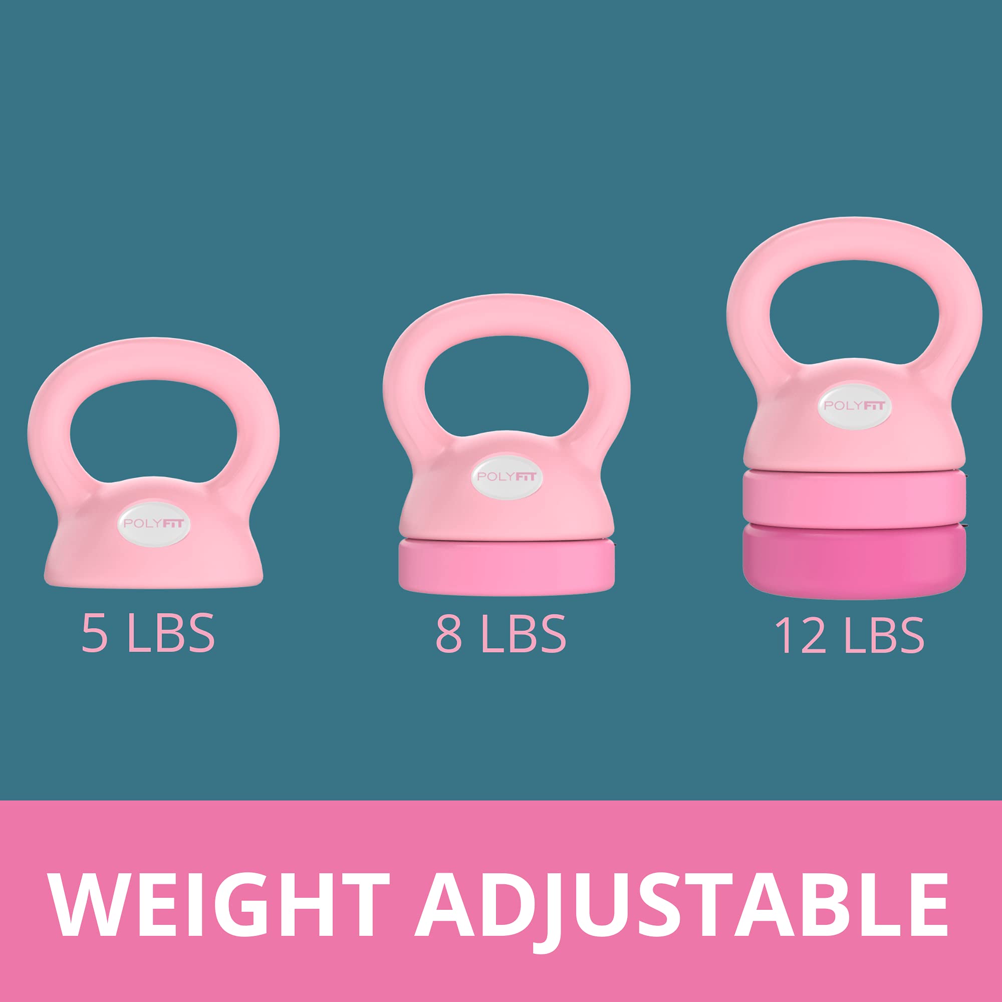 Adjustable Kettlebell - 5 Lbs, 8 Lbs, 12 Lbs Kettlebell Weights Set For Home Gym - Pink