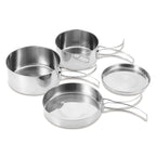 Camping Pots Pans, 4Pcs Portable Foldable Stainless Steel Combination Pot Cookware Set Camping Kitchenware Picnic Outdoor Pan Po