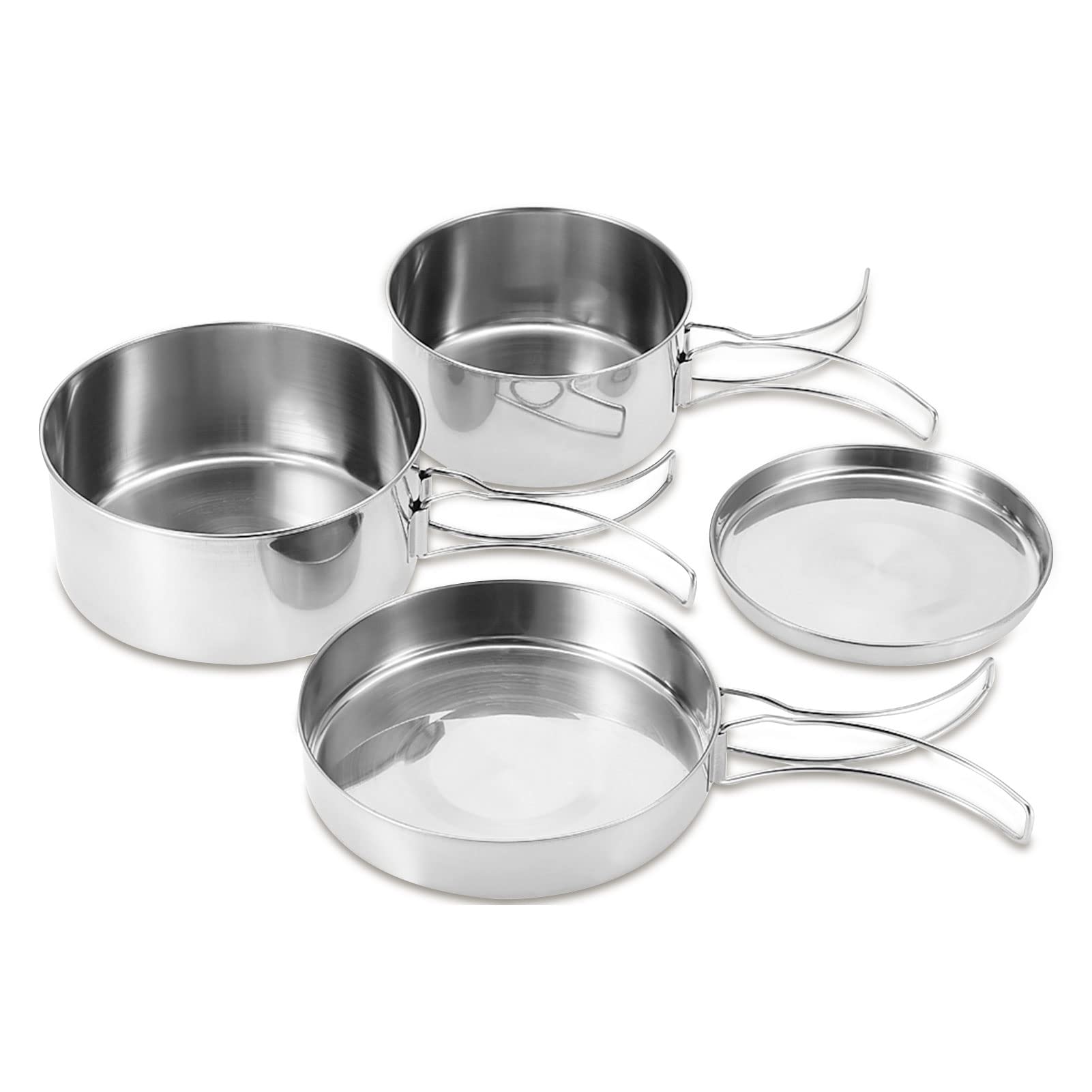Camping Pots Pans, 4Pcs Portable Foldable Stainless Steel Combination Pot Cookware Set Camping Kitchenware Picnic Outdoor Pan Po