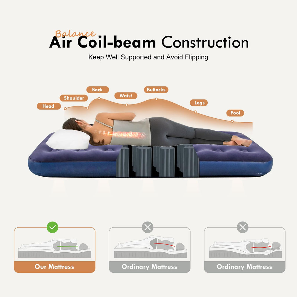 Raptavis Queen Size Air Mattress Inflatable Bed, Blow Up Mattress Camping Sleeping Pad