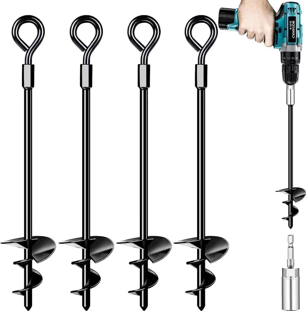 Ground Anchors 4 Pack, Heavy Duty Swing Set Anchors, Spiral Earth Anchors For Trampoline, Camping, Shed, Canopies, Metal Trampol