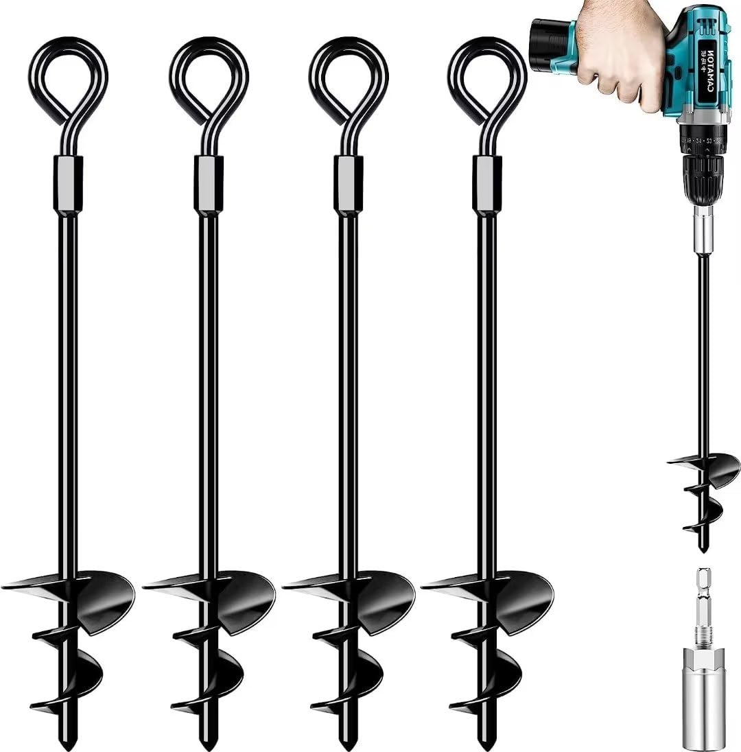 Ground Anchors 4 Pack, Heavy Duty Swing Set Anchors, Spiral Earth Anchors For Trampoline, Camping, Shed, Canopies, Metal Trampol