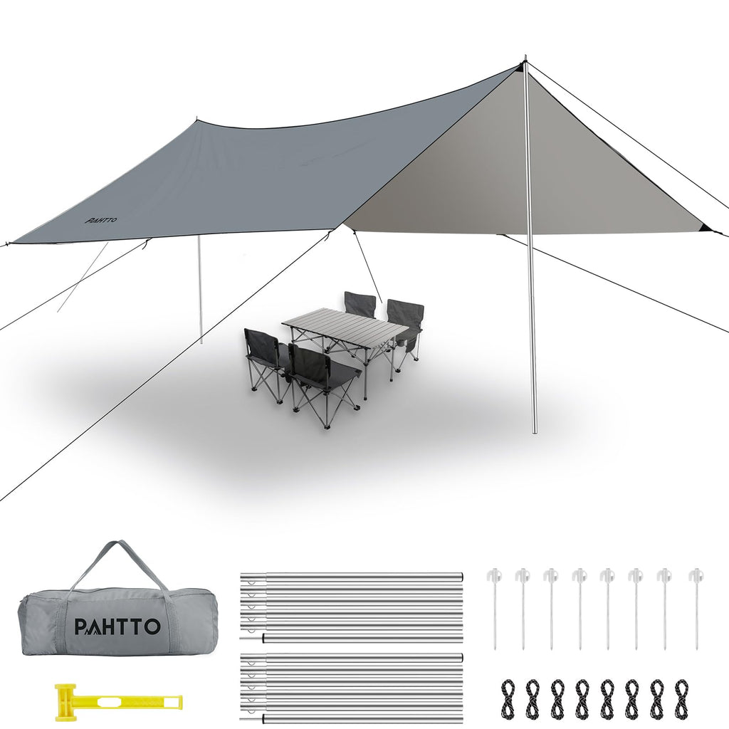 Camping Tarp With Poles, 16X12 Ft Camping Canopy, Waterproof Tent Tarp, Rain Shelter For Camping, Picnic,Beach, Outdoor Activiti