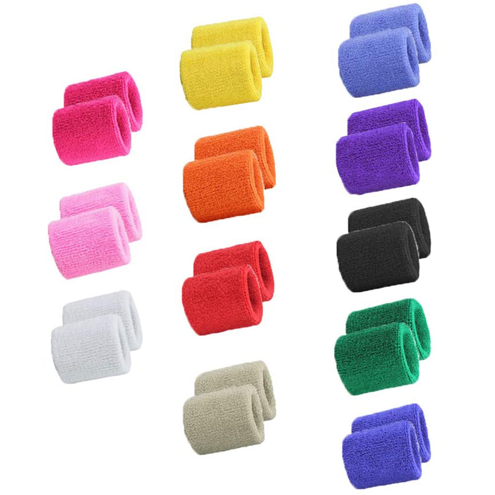 Stoncel 12 Pairs Colorful Sports Wristbands Cotton Sweatband Wristbands Wrist Sweatbands Wrist Sweat Bands For Tennis,Sport, Bas