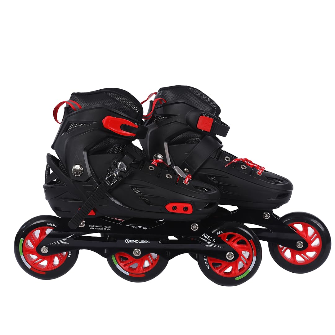 Endless EL1033 Inline Adjustable Skate | Color: Red | Size: Large (US5-US11) | for Unisex 12 Years & Above | Aluminium Chassis &