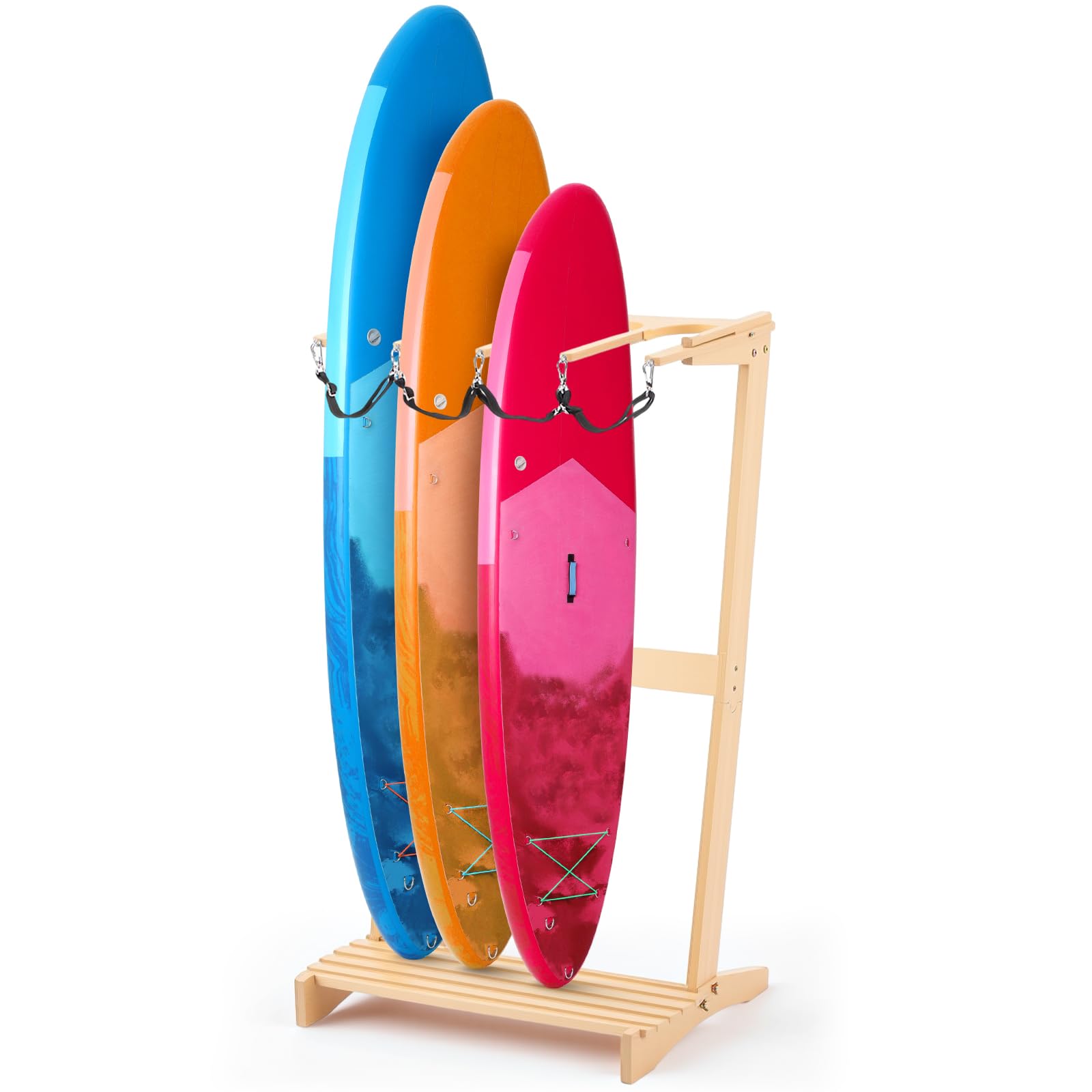 CroBlissful Surfboard Rack Freestanding Vertical Surf Board Stand for 4 Boards Bamboo Display Rack for Shortboard, Snowboard, Sk
