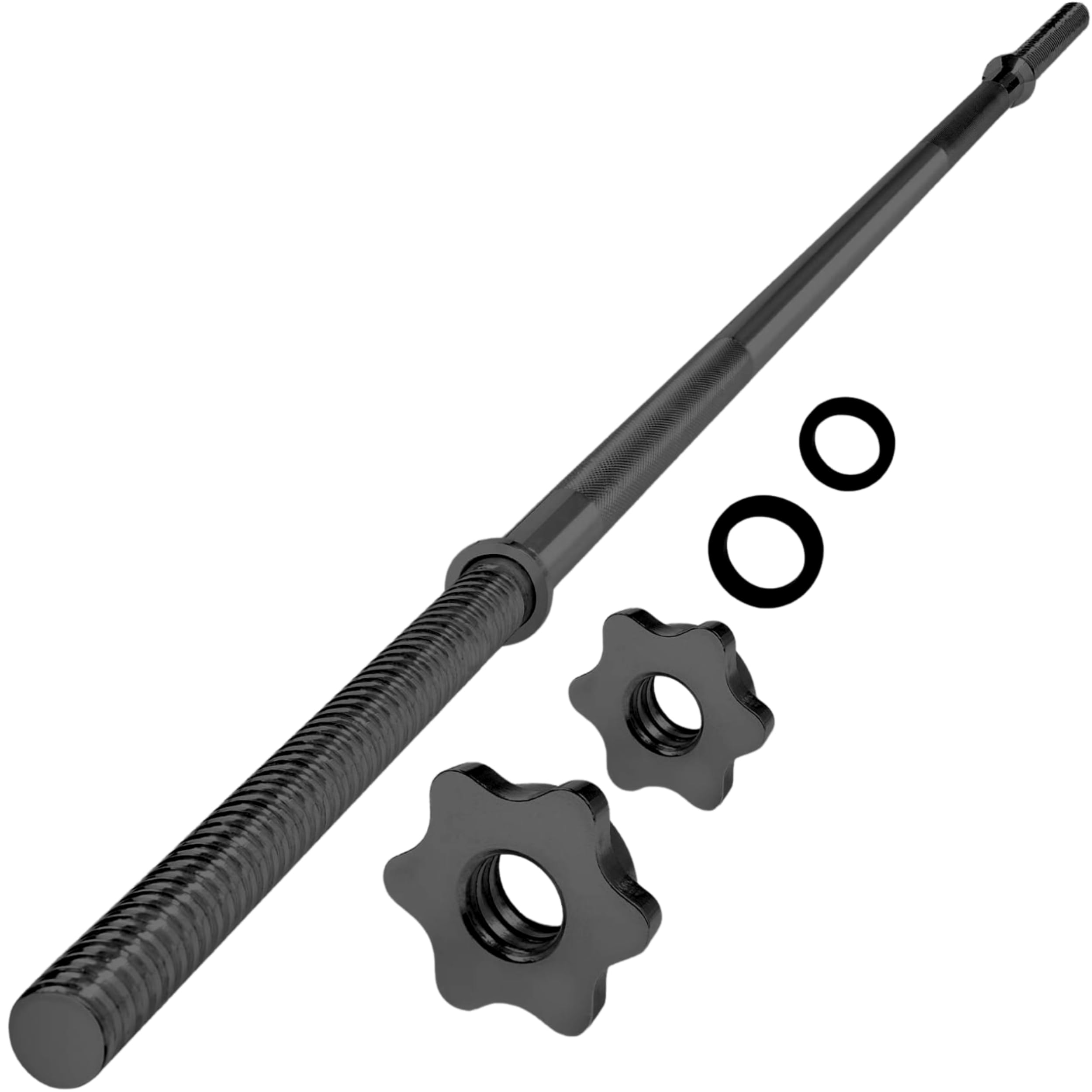Yes4All 480LB Standard Straight Barbell 60, Weight Bar 1 Diameter - Star Lock Collars & Rubber Ring for Deadlifts, Squats - Blac