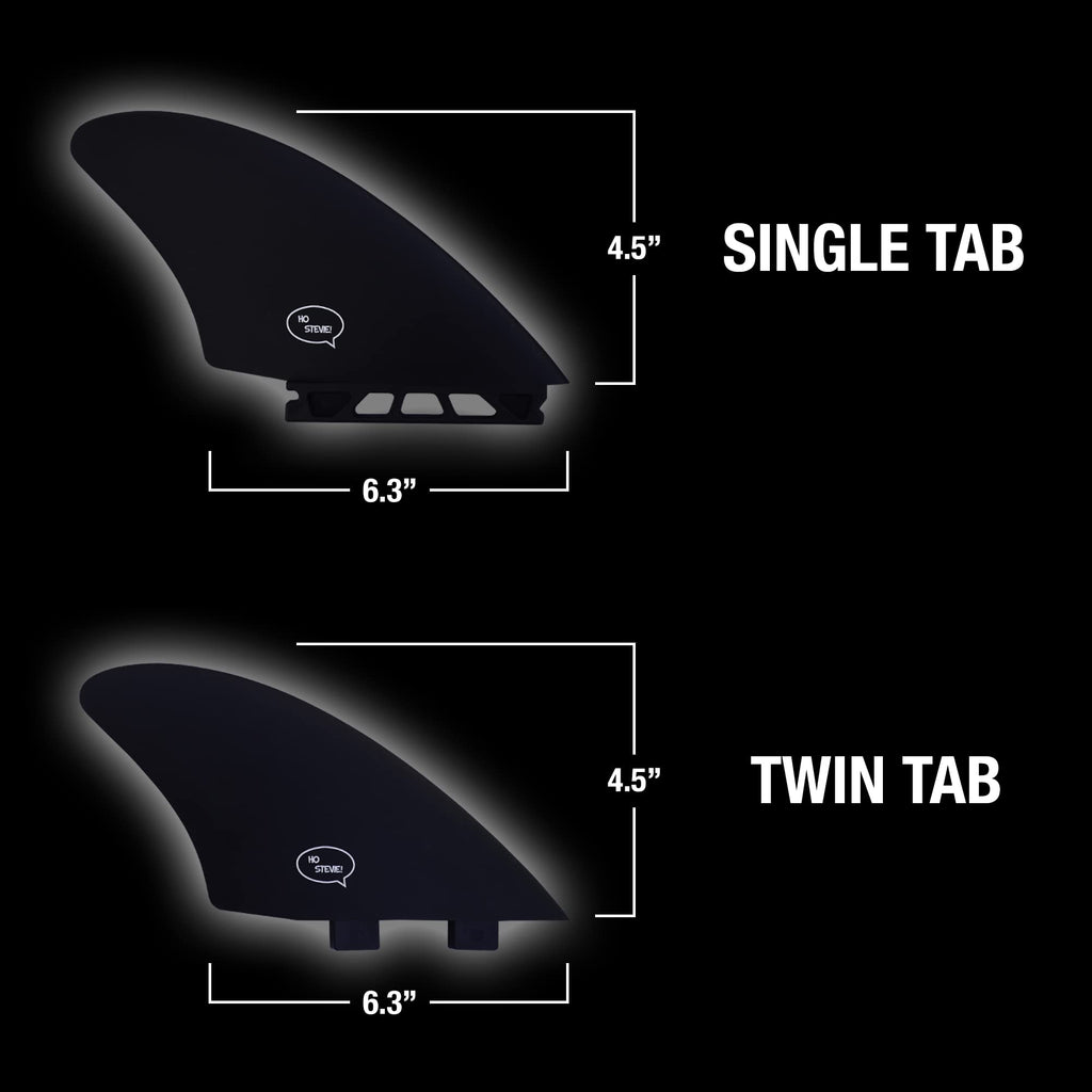 Surfboard Twin Fins (2 Fins) - Keel Fins For Fish Surf Boards [Twin Tab Or Single Tab Sizes] (Black, Single Tab)