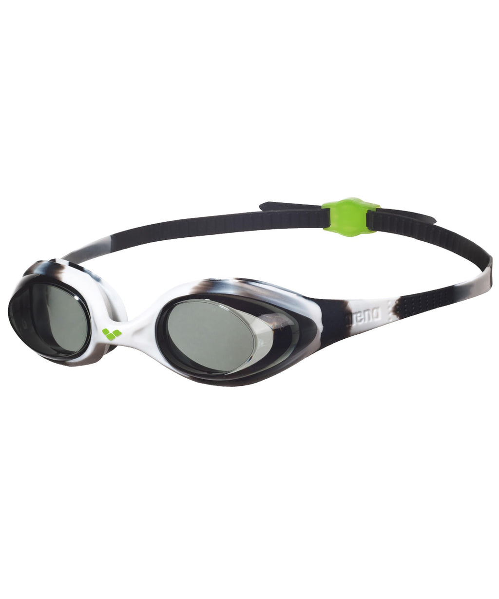 Arena Unisex Spider Junior Youth Swim Goggles For Boys And Girls, Black / White / Clear, Non-Mirror Lens