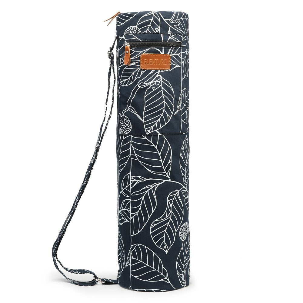 Elenture Full-Zip Exercise Yoga Mat Carry Bag With Multi-Functional Storage Pockets, Black Leaf