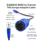 Zawdio - Midi To 35Mm Breakout Cable For - Akai, Korg, Line6, Littlebits - Midi Female To Trs 35Mm Male - Mpc Studio,Touch, Mpx8