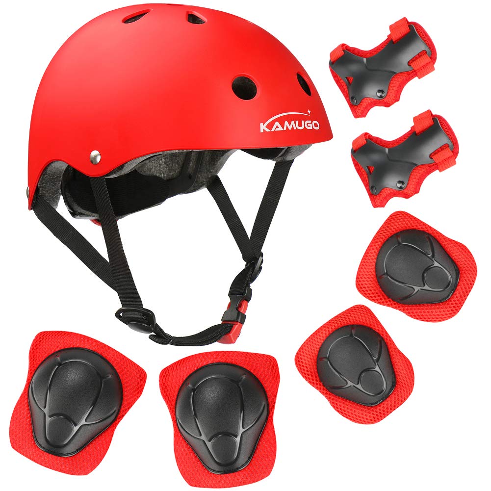 Kamugo Kids Youth Adjustable Sports Protective Gear Set Safety Pad Safeguard (Helmet Knee Elbow Wrist) Roller Bicycle Bmx Bike S