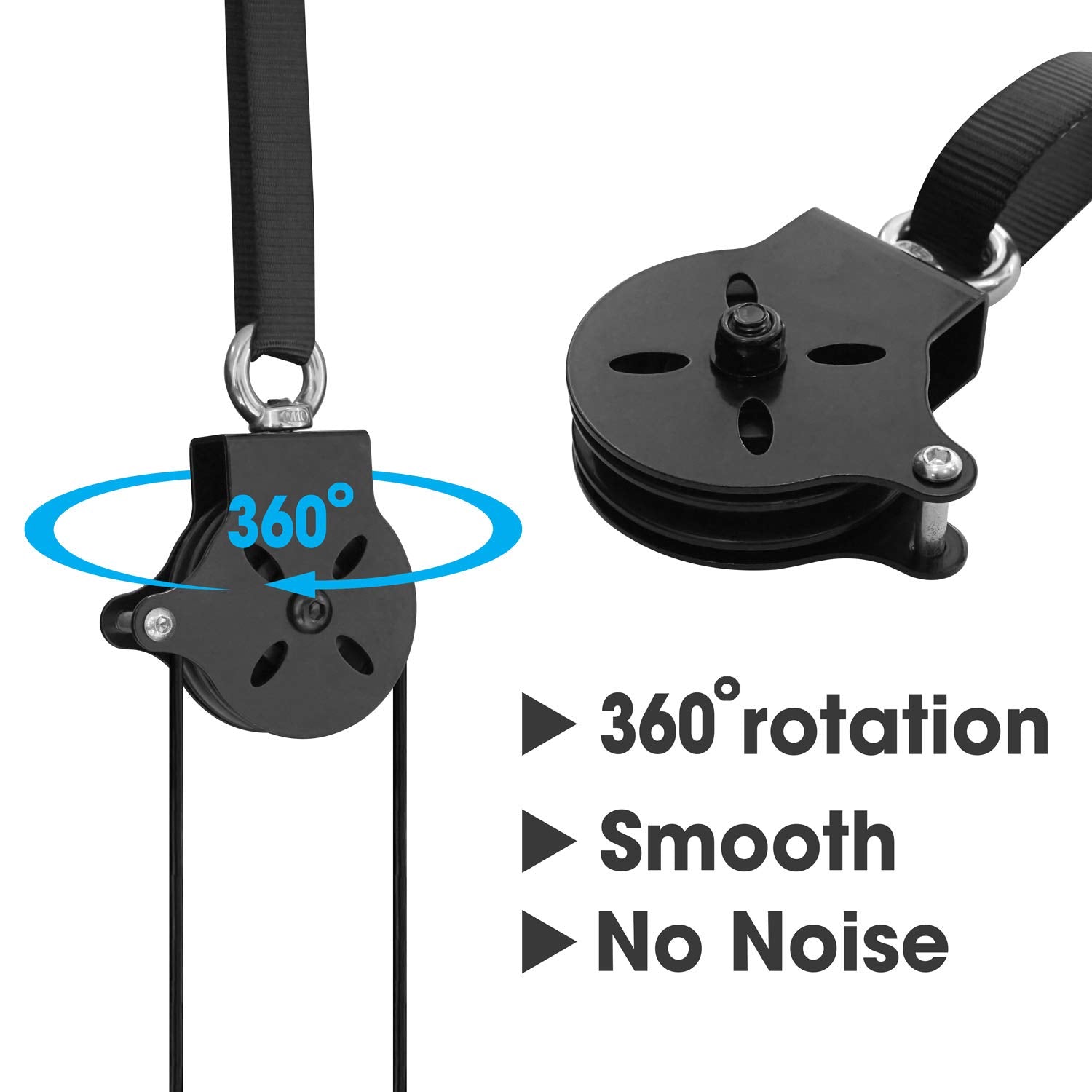 Yes4All Cable Pulley Attachment Single Set - 2-Inch Olympic Bars Compatible Lat Pulldown Pulley & Home Gym Pulley, A. Black - Si