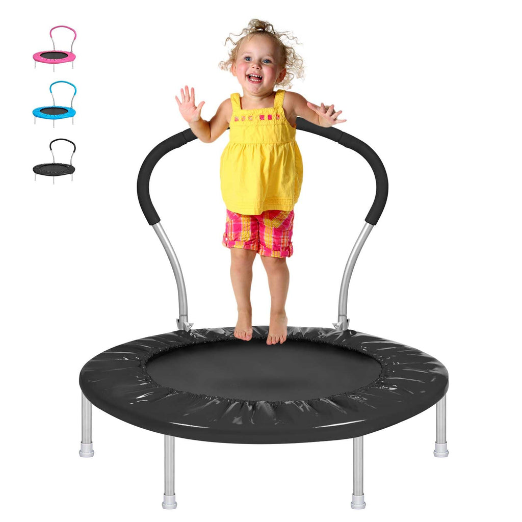 Lyromix 36Inch Kids Trampoline for Toddlers with Handle, Indoor Mini Rebounder Trampoline for Kids, Dark Black