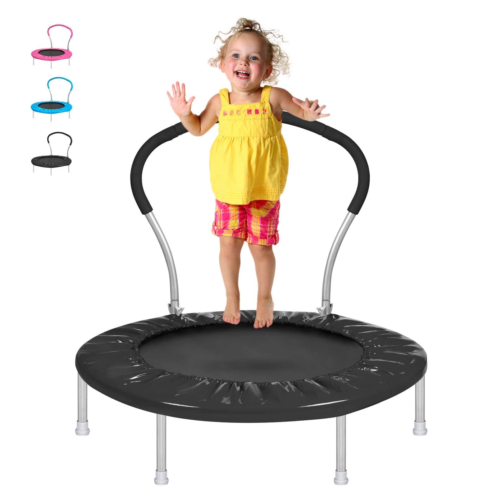 Lyromix 36Inch Kids Trampoline for Toddlers with Handle, Indoor Mini Rebounder Trampoline for Kids, Dark Black