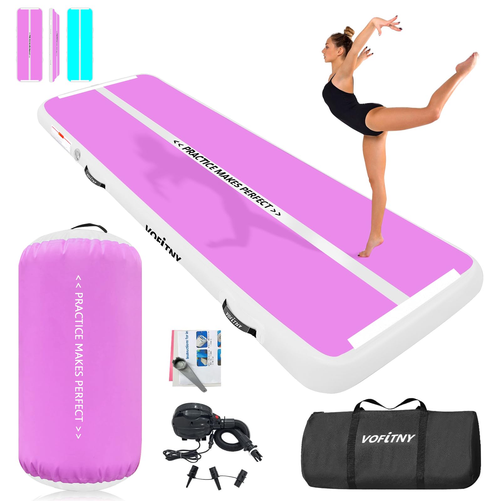 VOFiTNY Inflatable Gymnastics Mat with Tumbling Barrel, 13 Tumble Track Mats for Gymnastics, 3.3L x 2D Air Roller Gymnastics 